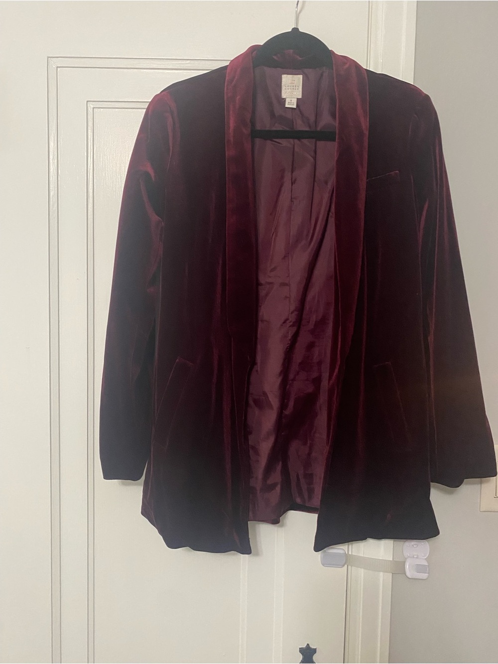 LC Lauren Conrad Deep Wine Velvet Open-Front Blazer